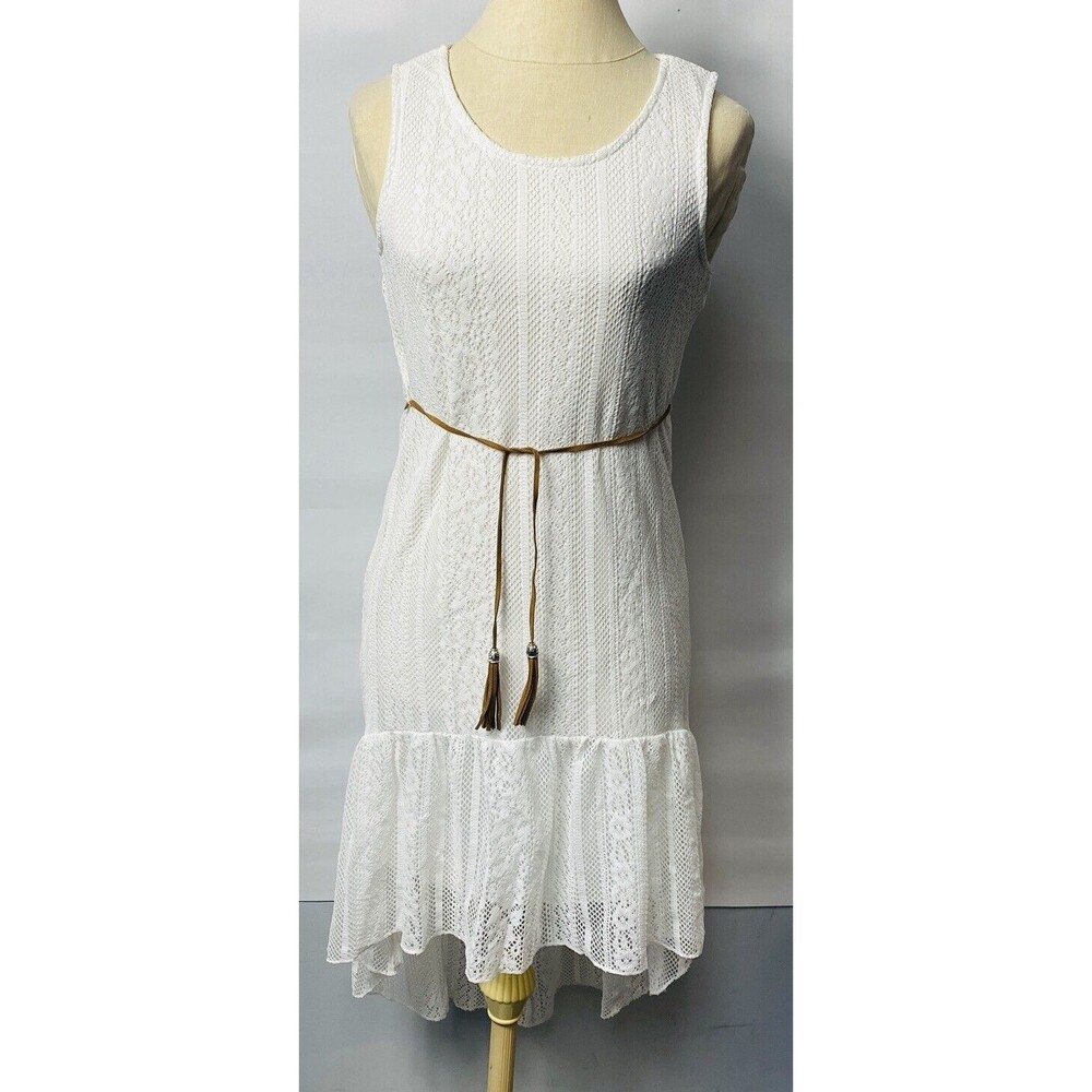 Paper Doll Girls Hi-Lo White dress suede tassel belt Boho Sz 16